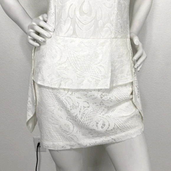 BCBGMaxAzria White Isabel V-Neck Lace Draped Side Peplum Mini Dress Size 2 - Picture 4 of 9